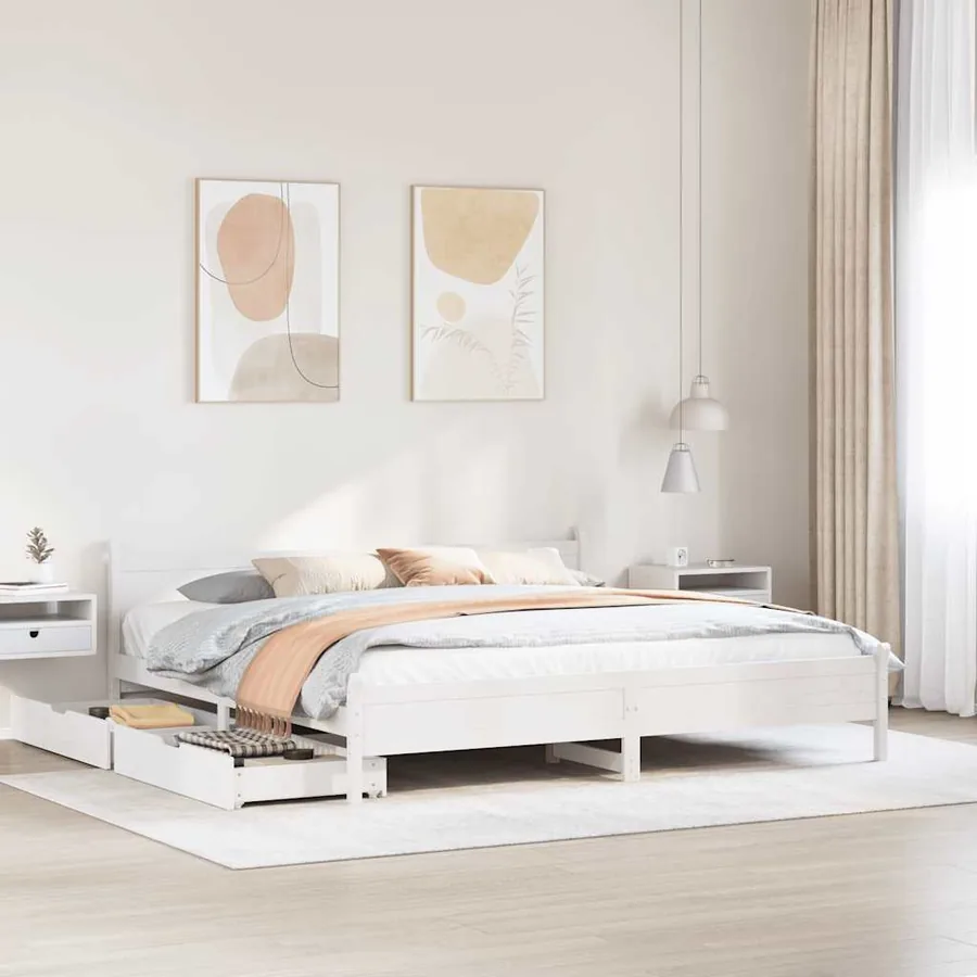 Cadre de lit sans matelas blanc 180x200 cm bois massif de pin