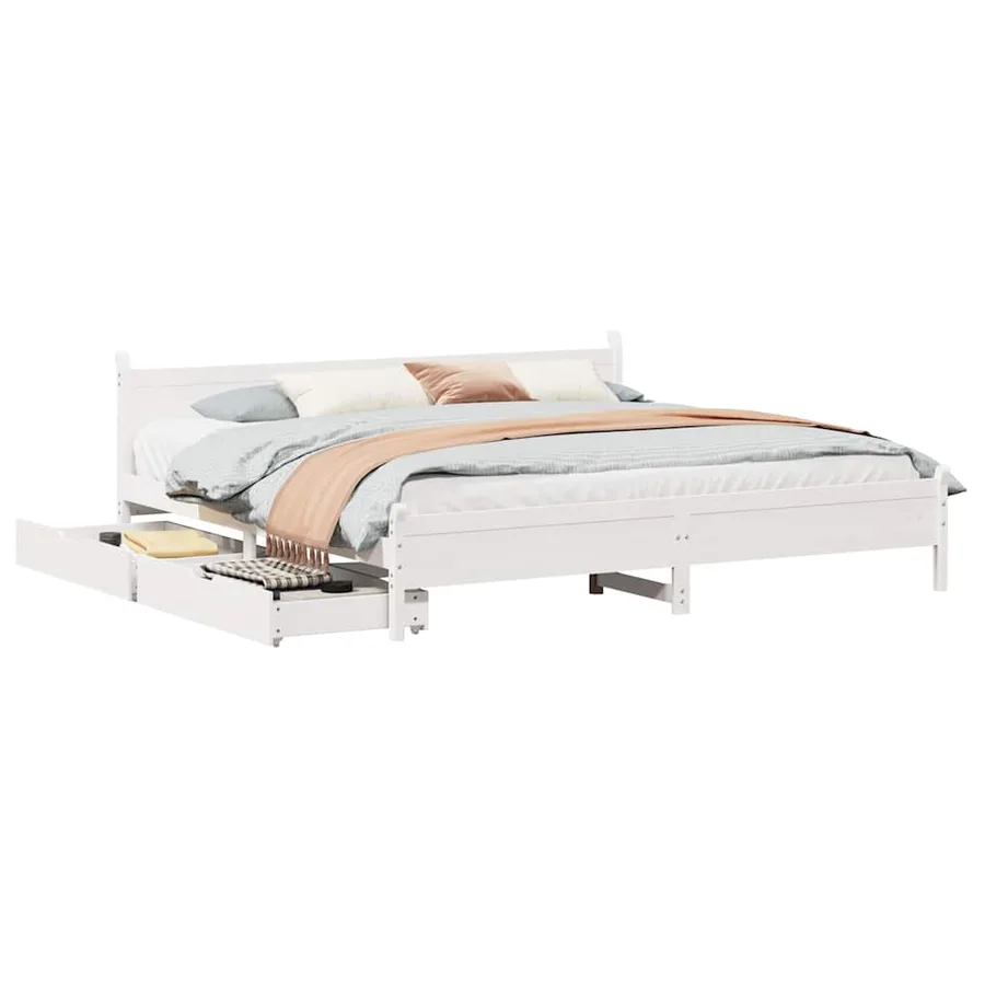 Cadre de lit sans matelas blanc 180x200 cm bois massif de pin - 2