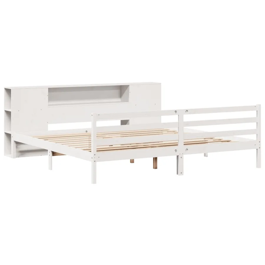 Lit bibliothèque sans matelas blanc 200x200 cm bois pin massif - 3