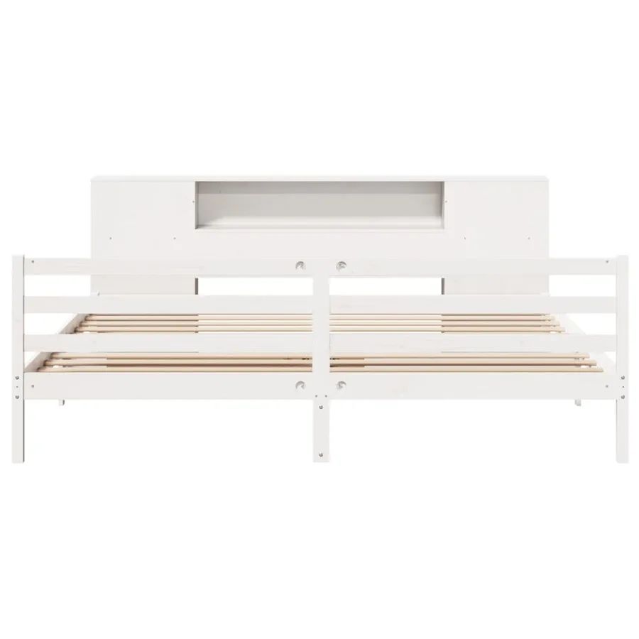 Lit bibliothèque sans matelas blanc 200x200 cm bois pin massif - 4