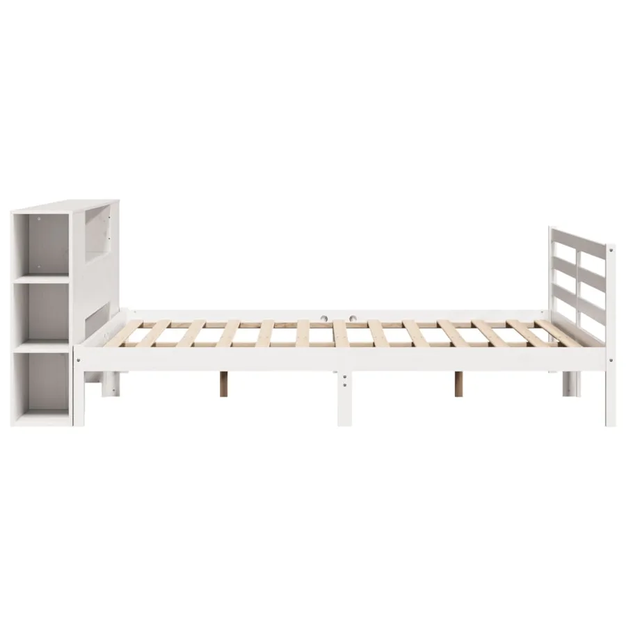 Lit bibliothèque sans matelas blanc 200x200 cm bois pin massif - 7