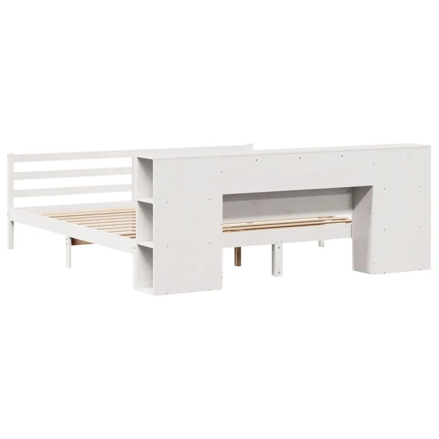 Lit bibliothèque sans matelas blanc 200x200 cm bois pin massif - 8