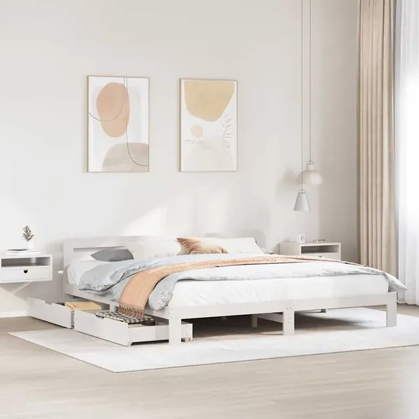 Cadre de lit sans matelas blanc 200x200 cm bois massif de pin