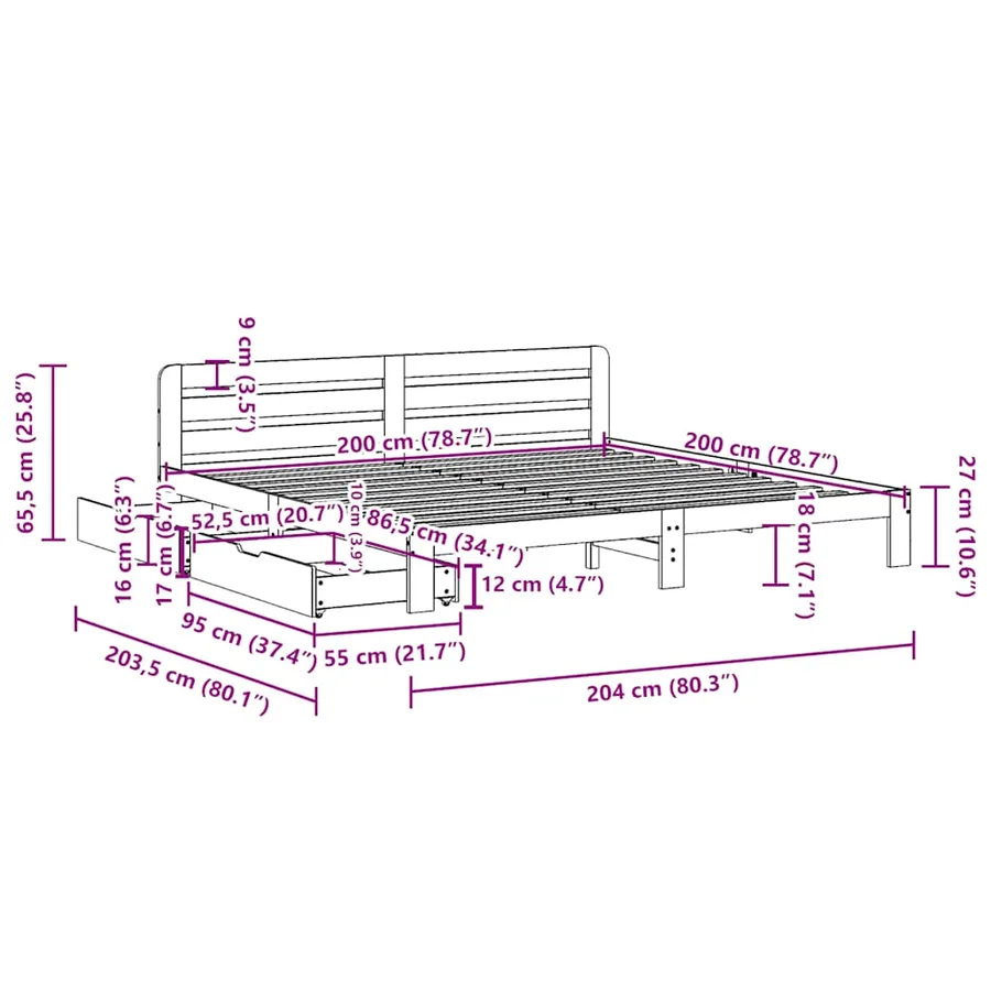 Cadre de lit sans matelas blanc 200x200 cm bois massif de pin - 11