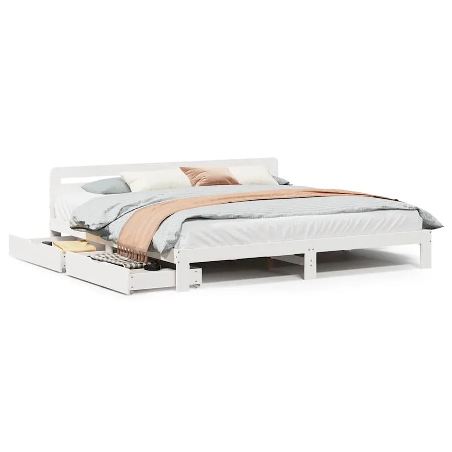 Cadre de lit sans matelas blanc 200x200 cm bois massif de pin - 2