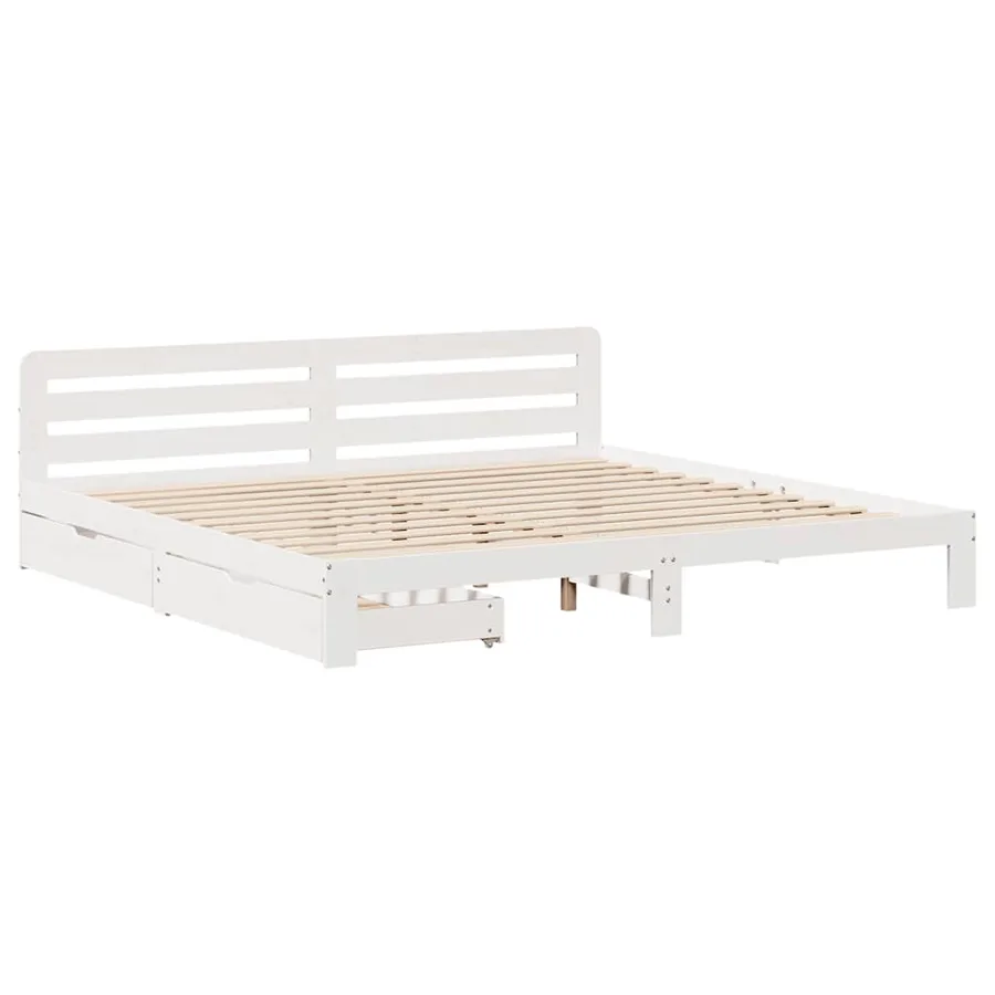 Cadre de lit sans matelas blanc 200x200 cm bois massif de pin - 3