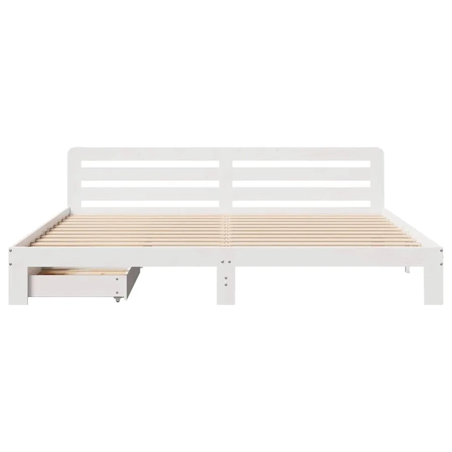 Cadre de lit sans matelas blanc 200x200 cm bois massif de pin - 4
