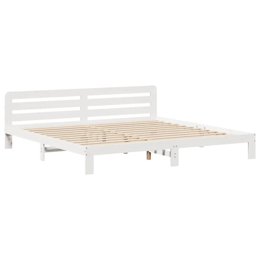 Cadre de lit sans matelas blanc 200x200 cm bois massif de pin - 5