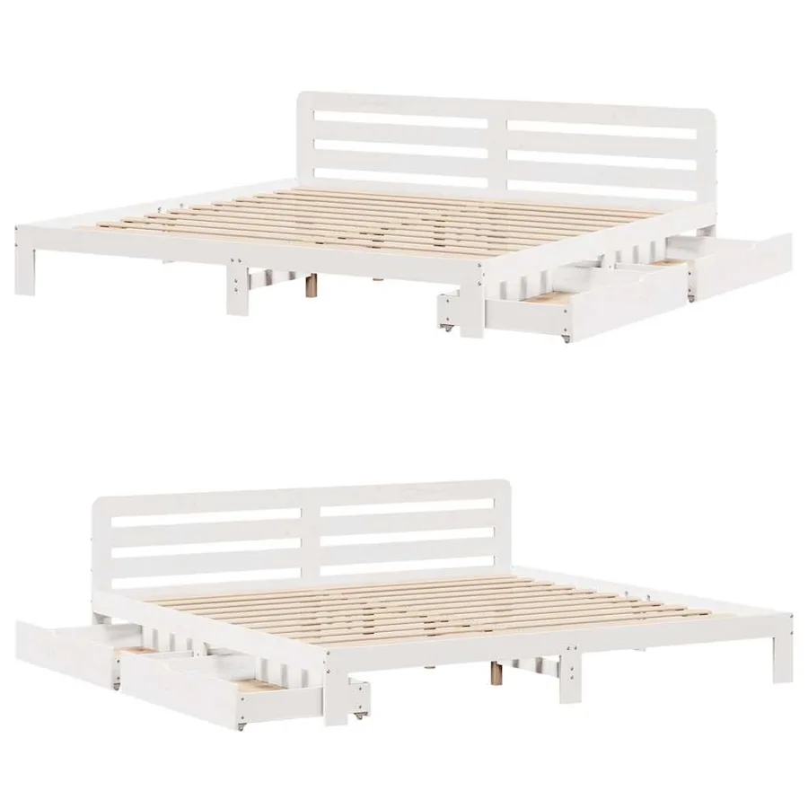 Cadre de lit sans matelas blanc 200x200 cm bois massif de pin - 9