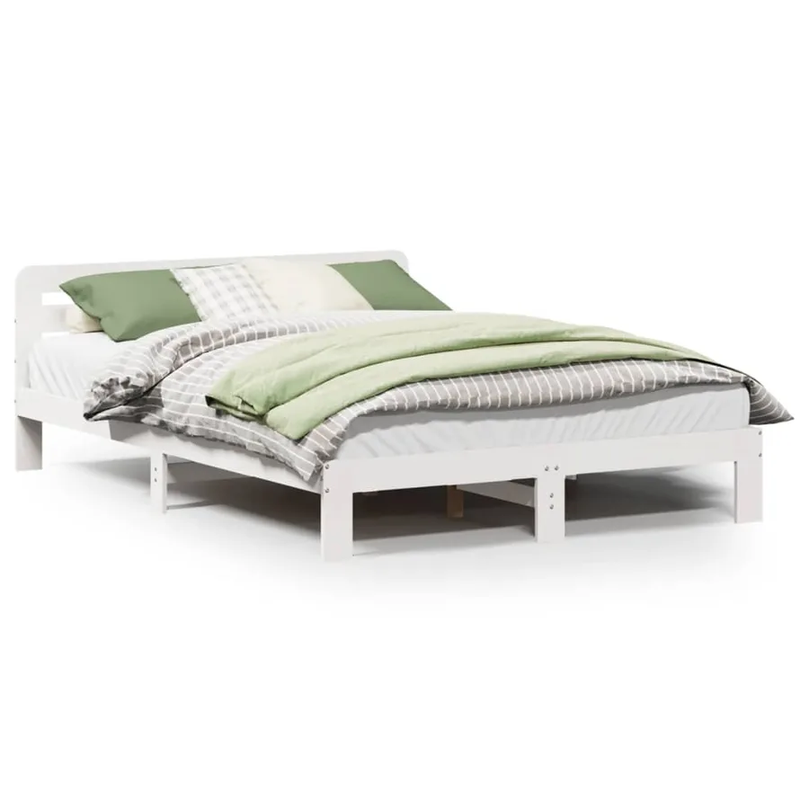 Cadre de lit sans matelas blanc 140x200 cm bois de pin massif - 2