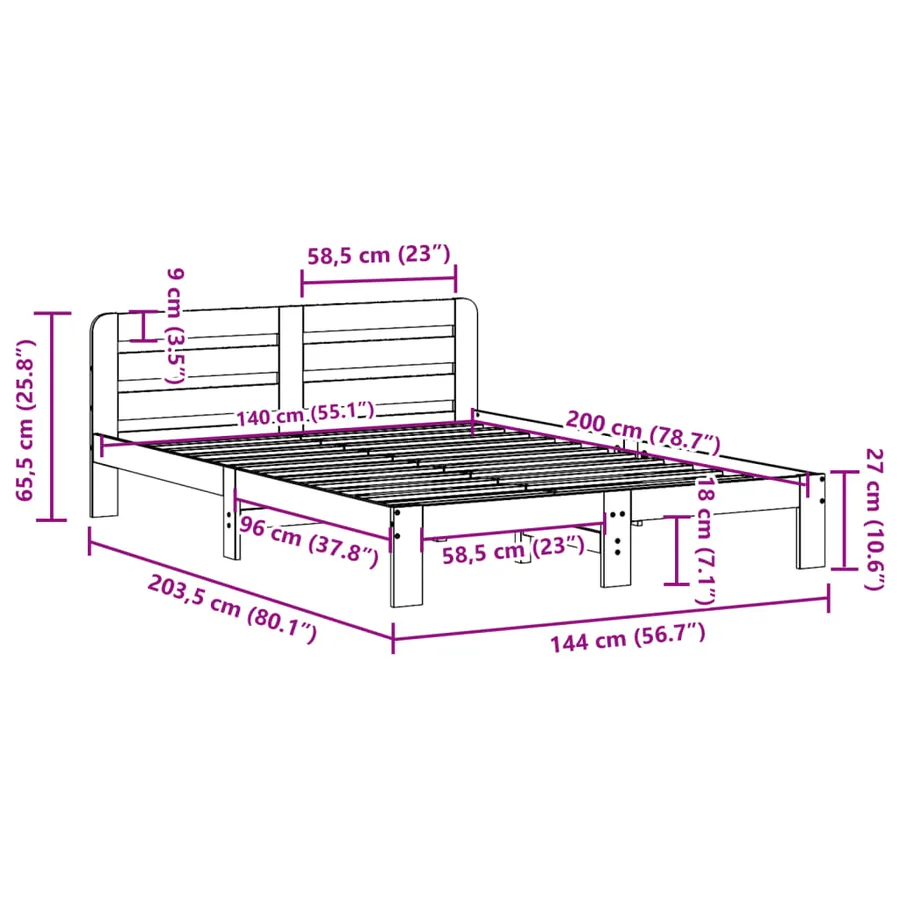 Cadre de lit sans matelas blanc 140x200 cm bois de pin massif - 9