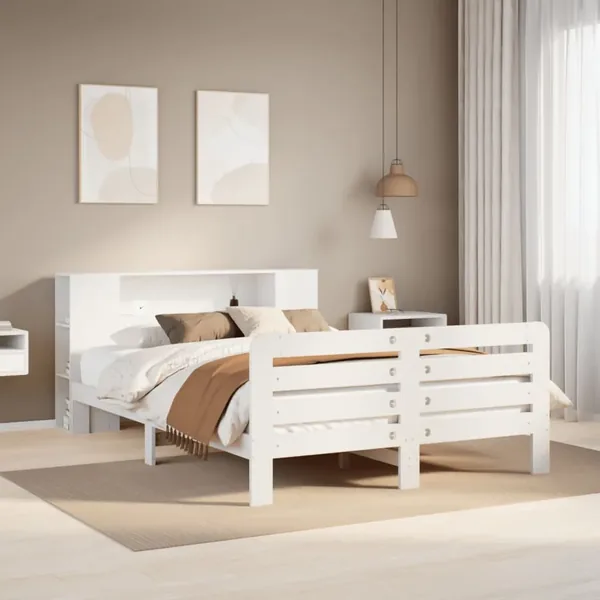 Cadre de lit sans matelas blanc 160x200 cm bois de pin massif