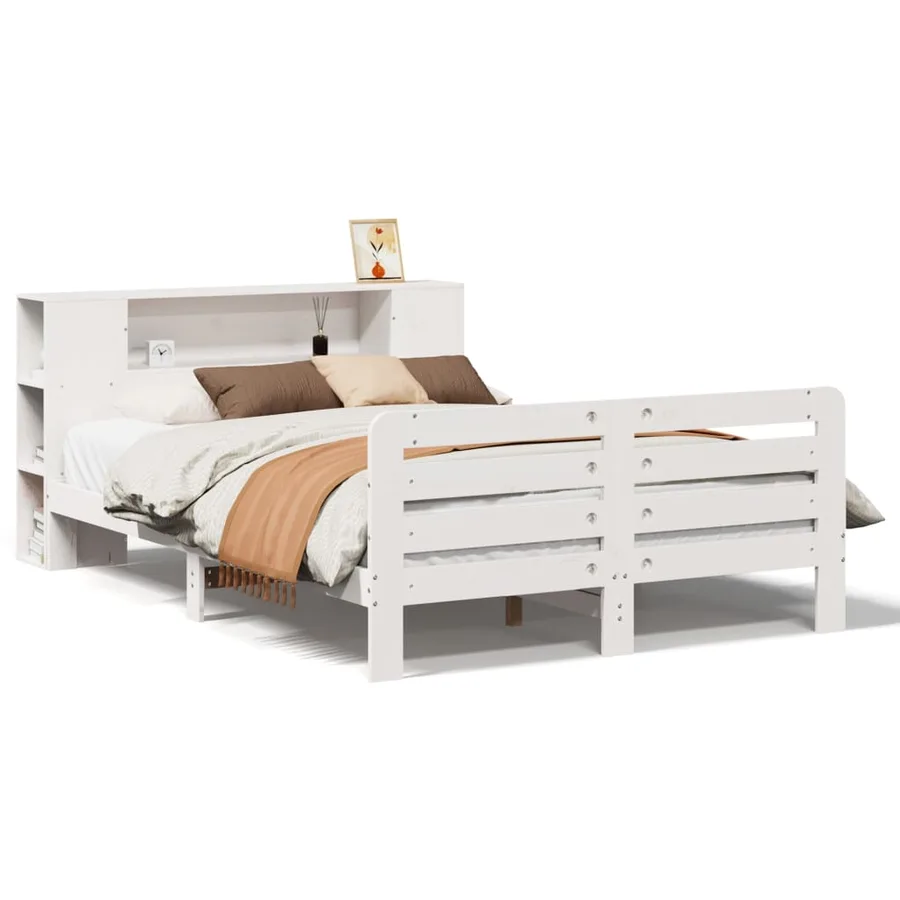 Cadre de lit sans matelas blanc 160x200 cm bois de pin massif - 2