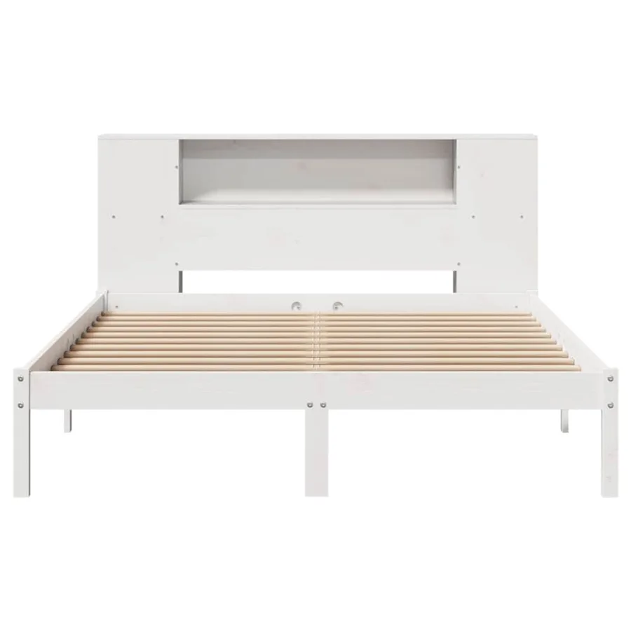 Lit bibliothèque sans matelas blanc 160x200 cm bois pin massif - 4
