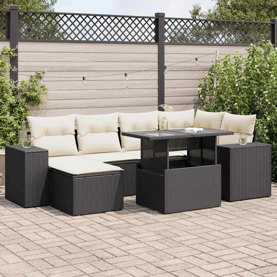 Salon de jardin 7 pcs avec coussins noir résine tressée 62 x 62 x 69 cm - 71,0 kg