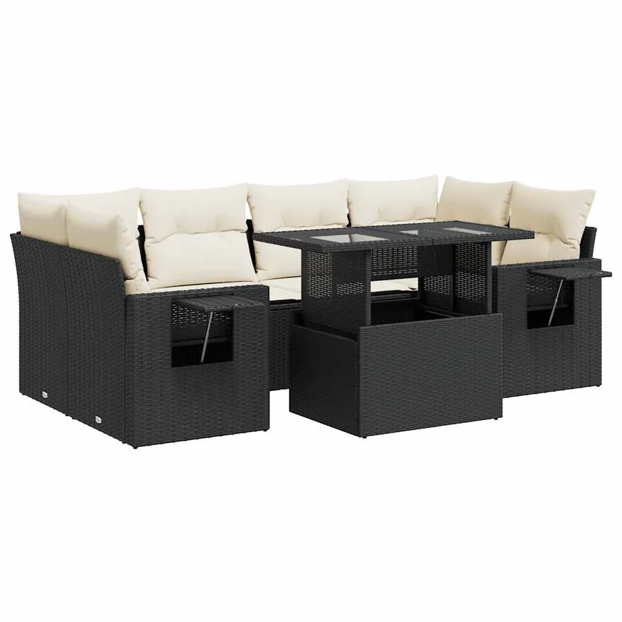 Salon de jardin 7 pcs avec coussins noir résine tressée 55 x 62 x 69 cm - 71,7 kg - 2
