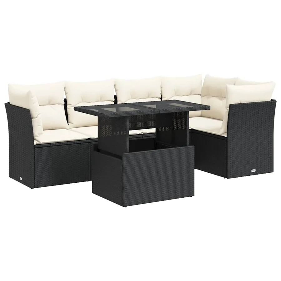 Salon de jardin 6 pcs avec coussins noir résine tressée - 2
