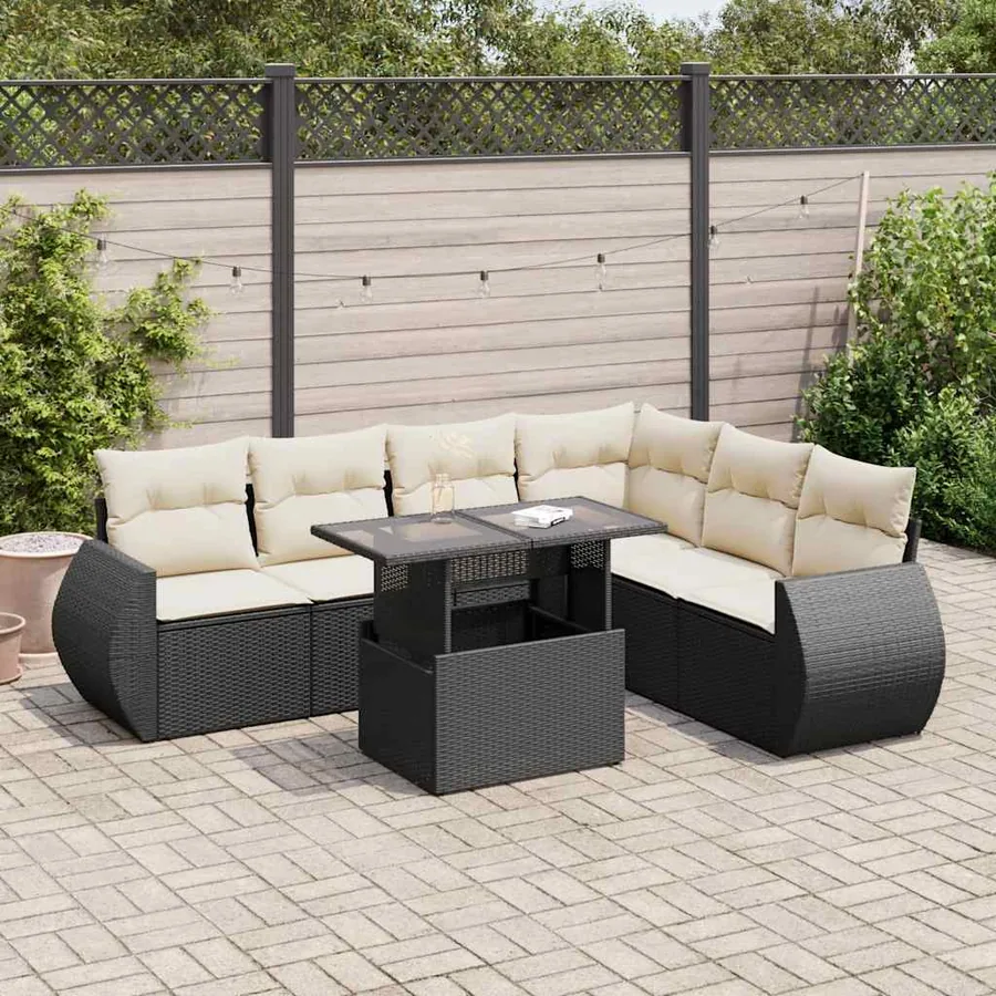 Salon de jardin 7 pcs avec coussins noir résine tressée 55 x 62 x 69 cm - 67,8 kg