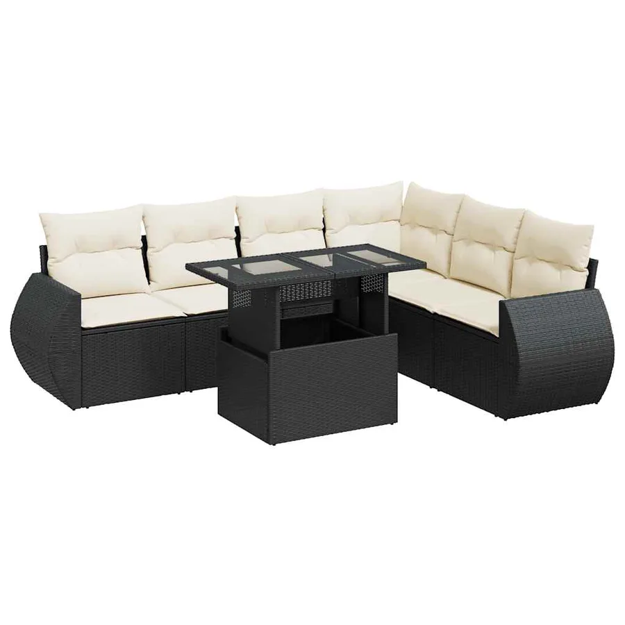 Salon de jardin 7 pcs avec coussins noir résine tressée 55 x 62 x 69 cm - 67,8 kg - 2