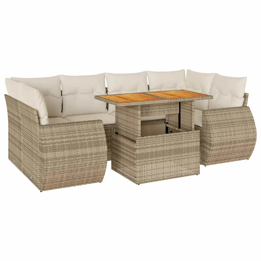Salon de jardin avec coussins 7 pcs beige résine tressée - 2