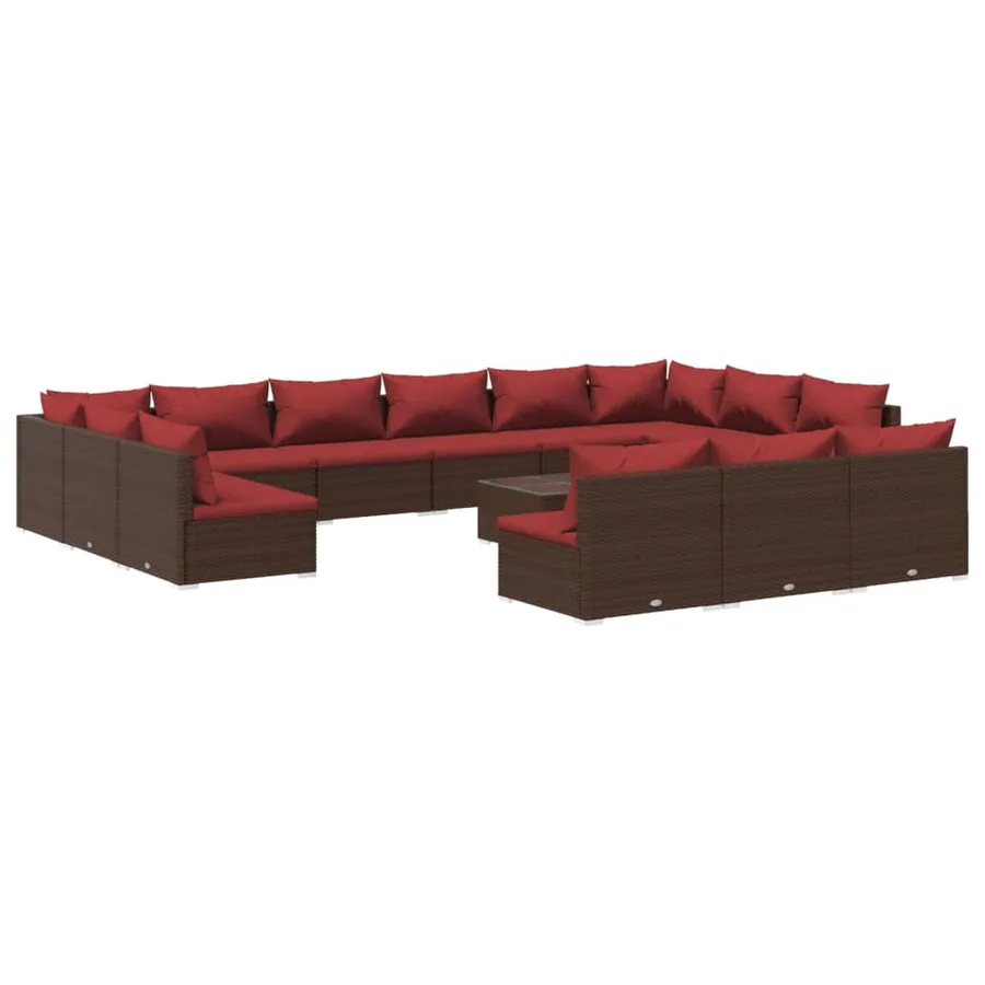 Salon de jardin 14 pcs avec coussins Marron Résine tressée - 2