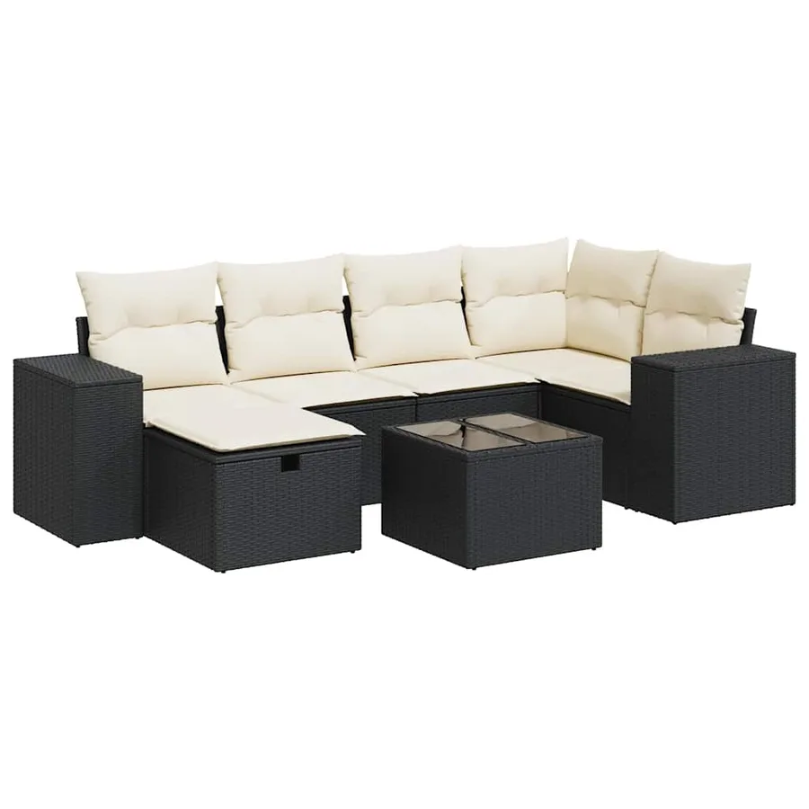 Salon de jardin 7 pcs avec coussins noir résine tressée 93 x 62 x 69 cm - 63,4 kg - 2