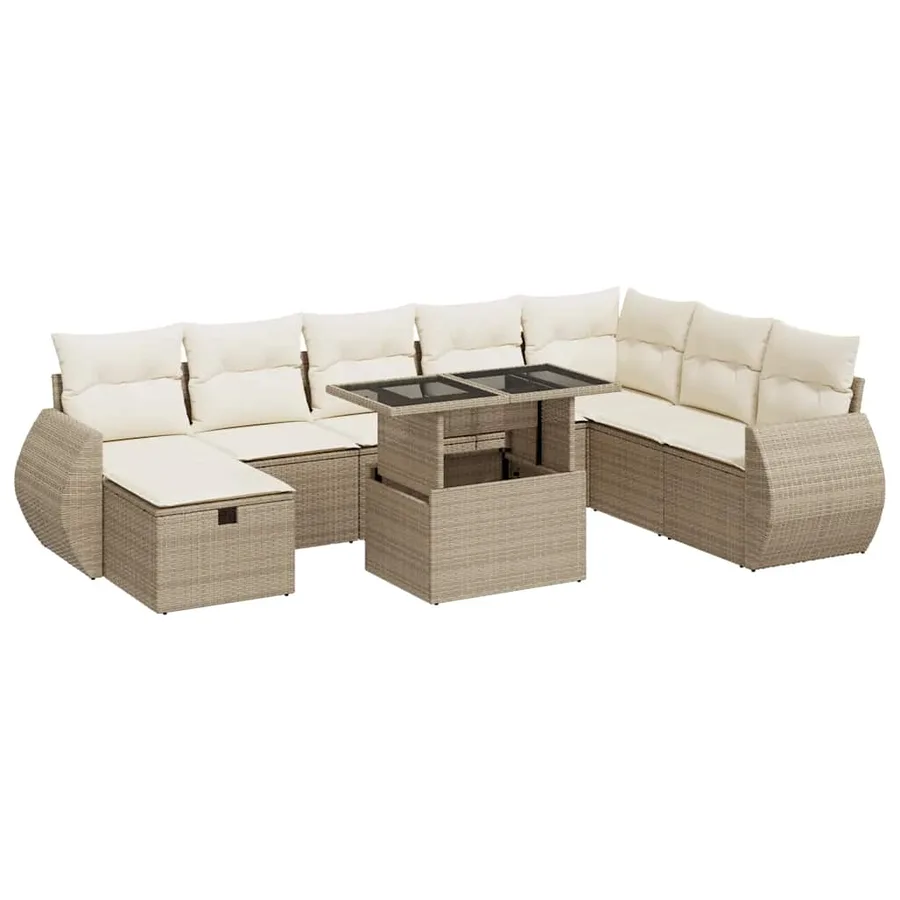 Salon de jardin avec coussins 9 pcs beige résine tressée - 2