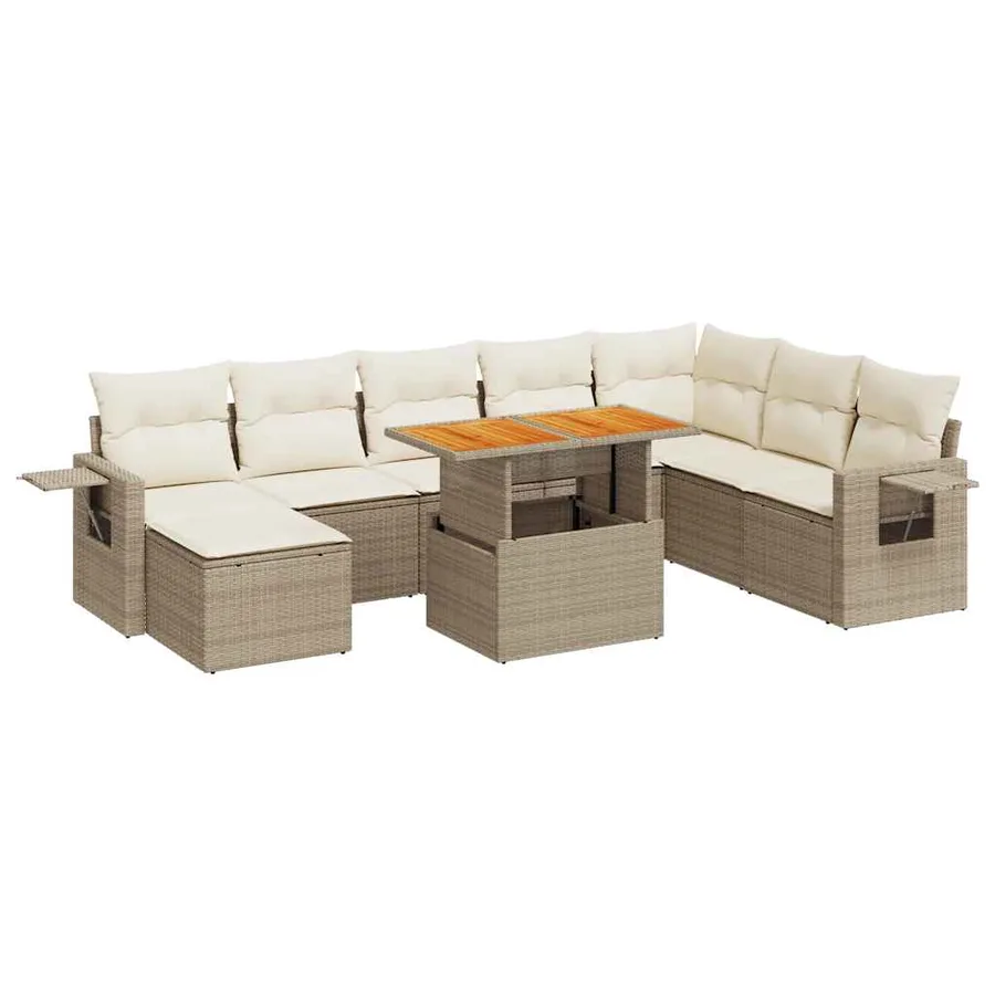 Salon de jardin avec coussins 9 pcs beige résine tressée - 2