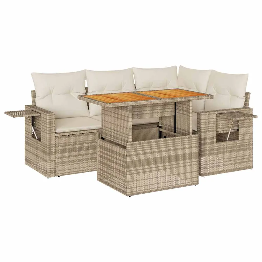 Salon de jardin avec coussins 5 pcs beige résine tressée - 2