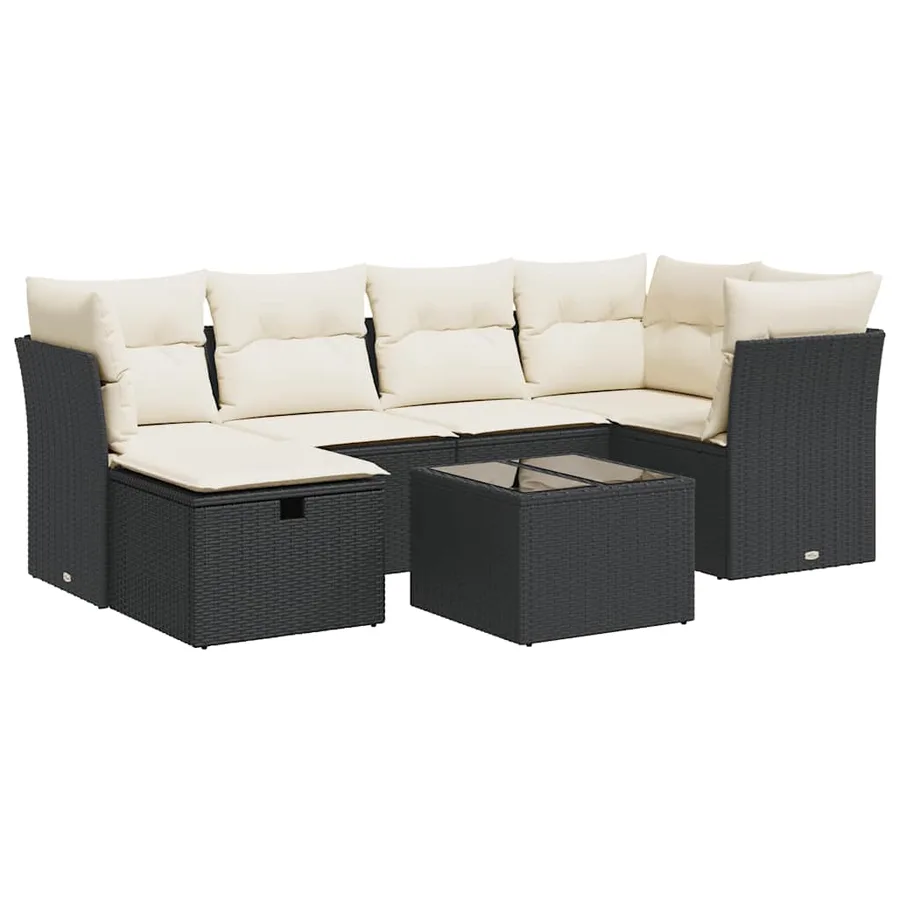 Salon de jardin 7 pcs avec coussins noir résine tressée 62 x 62 x 69 cm - 60,9 kg - 2