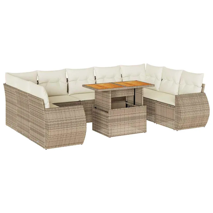 Salon de jardin avec coussins 10 pcs beige résine tressée - 2