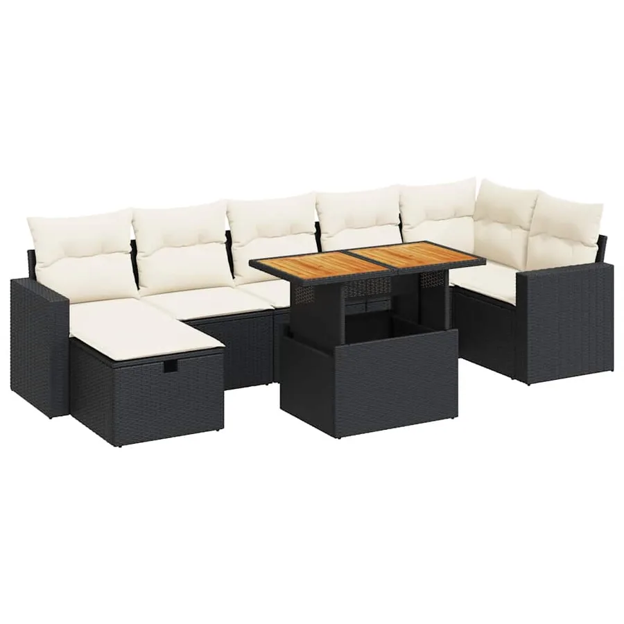 Salon de jardin 5 pcs avec coussins noir résine tressée acacia - 2