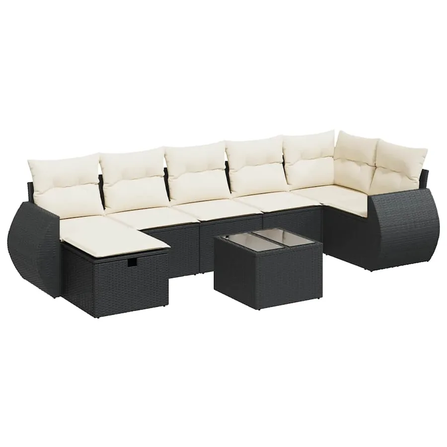 Salon de jardin 8 pcs avec coussins noir résine tressée - 2