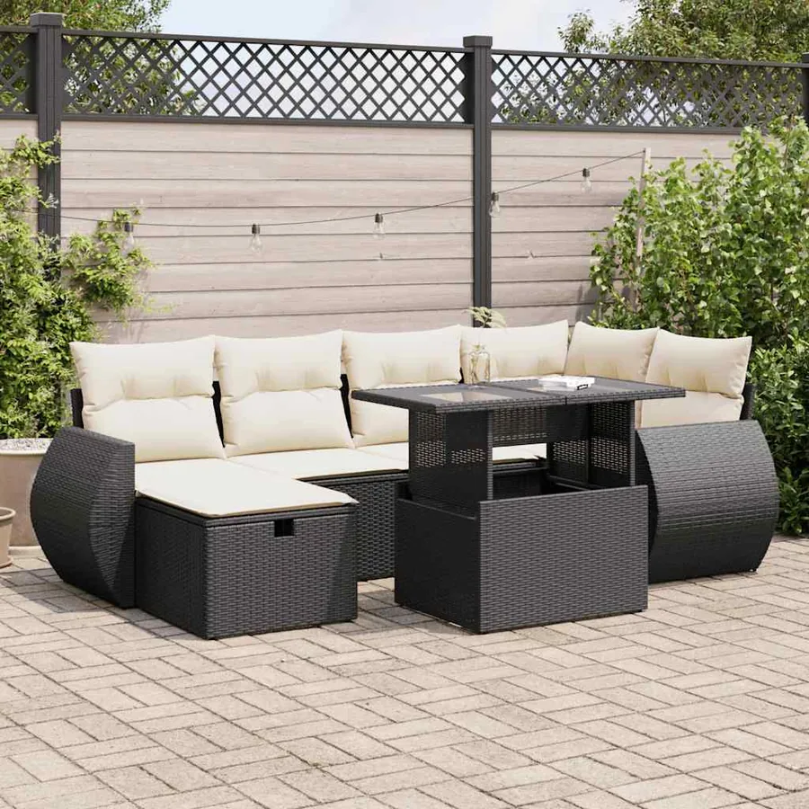 Salon de jardin 7 pcs avec coussins noir résine tressée 62 x 62 x 69 cm - 68,0 kg