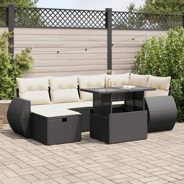 Salon de jardin 7 pcs avec coussins noir résine tressée 62 x 62 x 69 cm - 68,0 kg