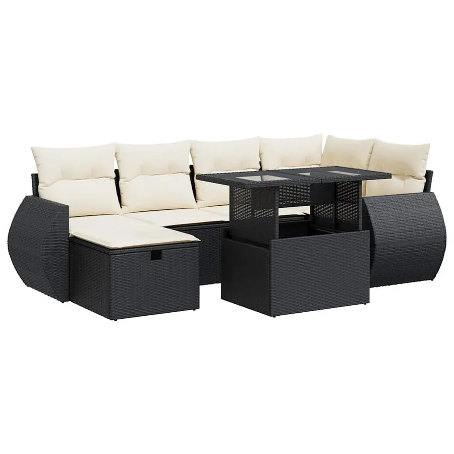 Salon de jardin 7 pcs avec coussins noir résine tressée 62 x 62 x 69 cm - 68,0 kg - 2