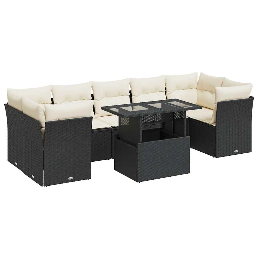 Salon de jardin 8 pcs avec coussins noir résine tressée - 2
