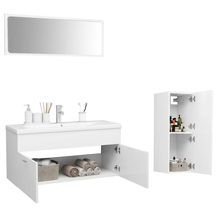 Ensemble de meubles de salle de bain Blanc Aggloméré - 3