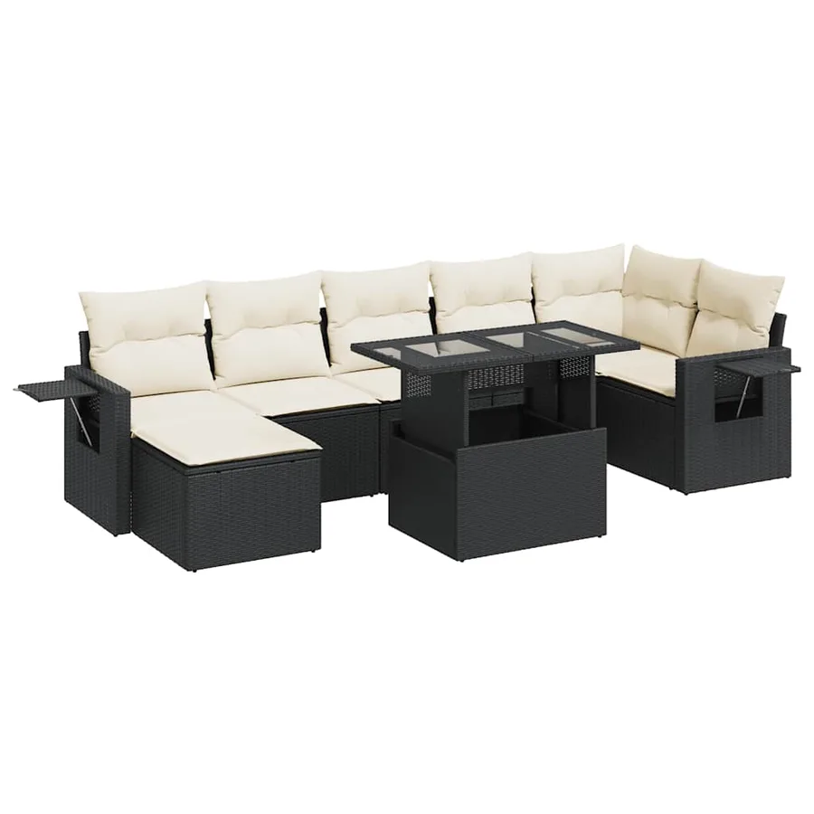 Salon de jardin 8 pcs avec coussins noir résine tressée - 2
