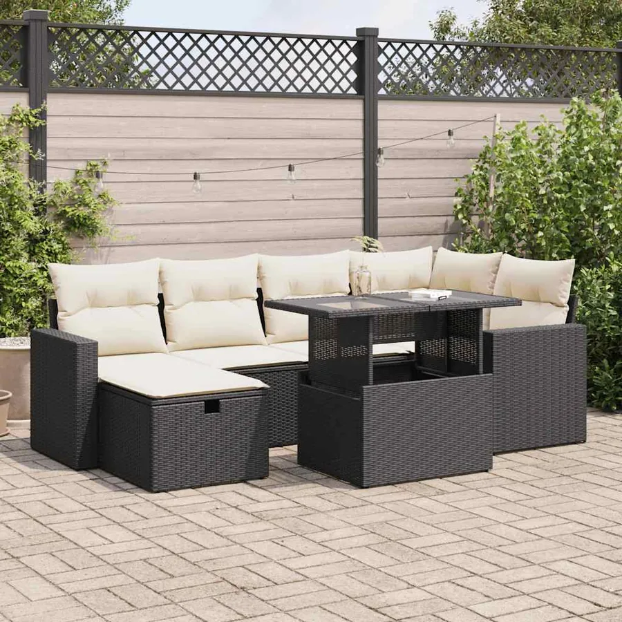 Salon de jardin 7 pcs avec coussins noir résine tressée 62 x 62 x 69 cm - 67,8 kg