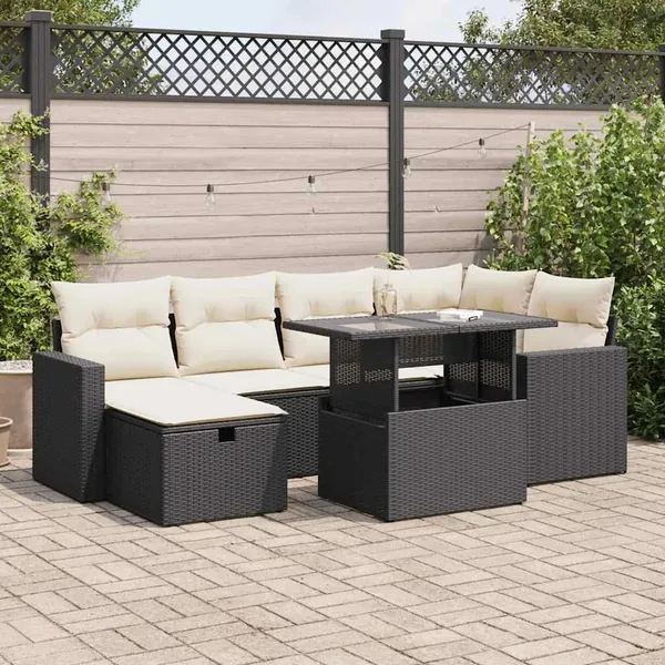 Salon de jardin 7 pcs avec coussins noir résine tressée 62 x 62 x 69 cm - 67,8 kg