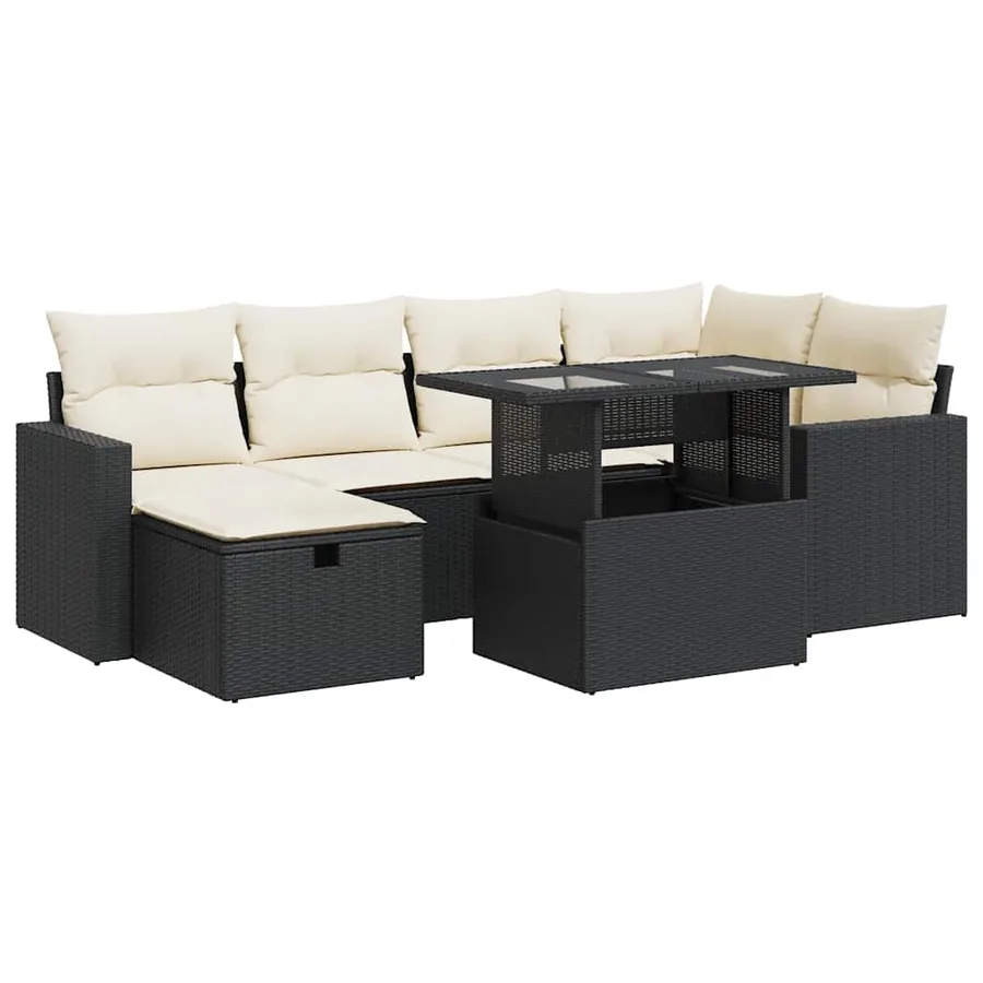 Salon de jardin 7 pcs avec coussins noir résine tressée 62 x 62 x 69 cm - 67,8 kg - 2