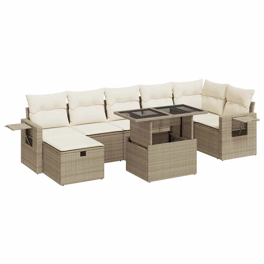 Salon de jardin avec coussins 8 pcs beige résine tressée - 2
