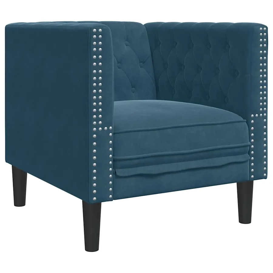 Fauteuil Chesterfield bleu velours - 2