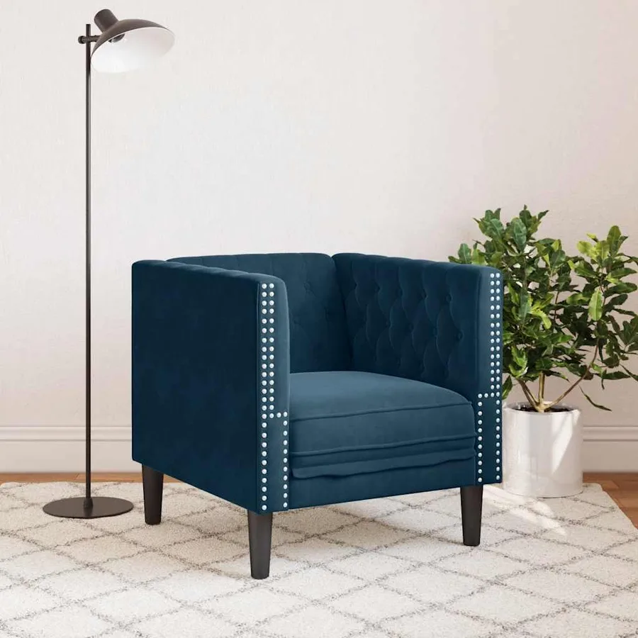 Fauteuil Chesterfield bleu velours - 3