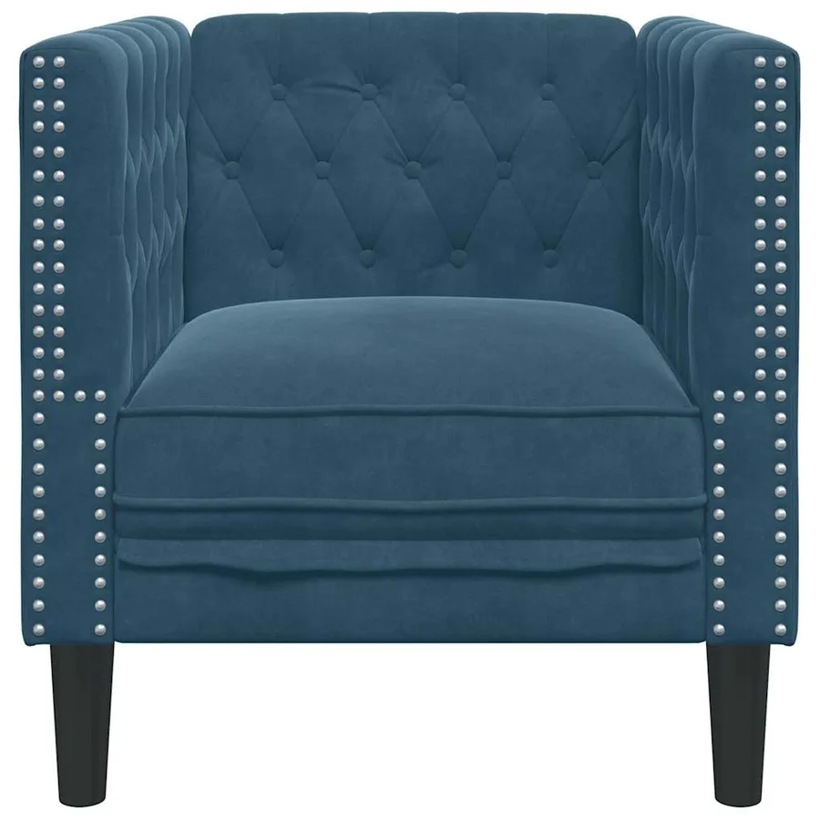 Fauteuil Chesterfield bleu velours - 4