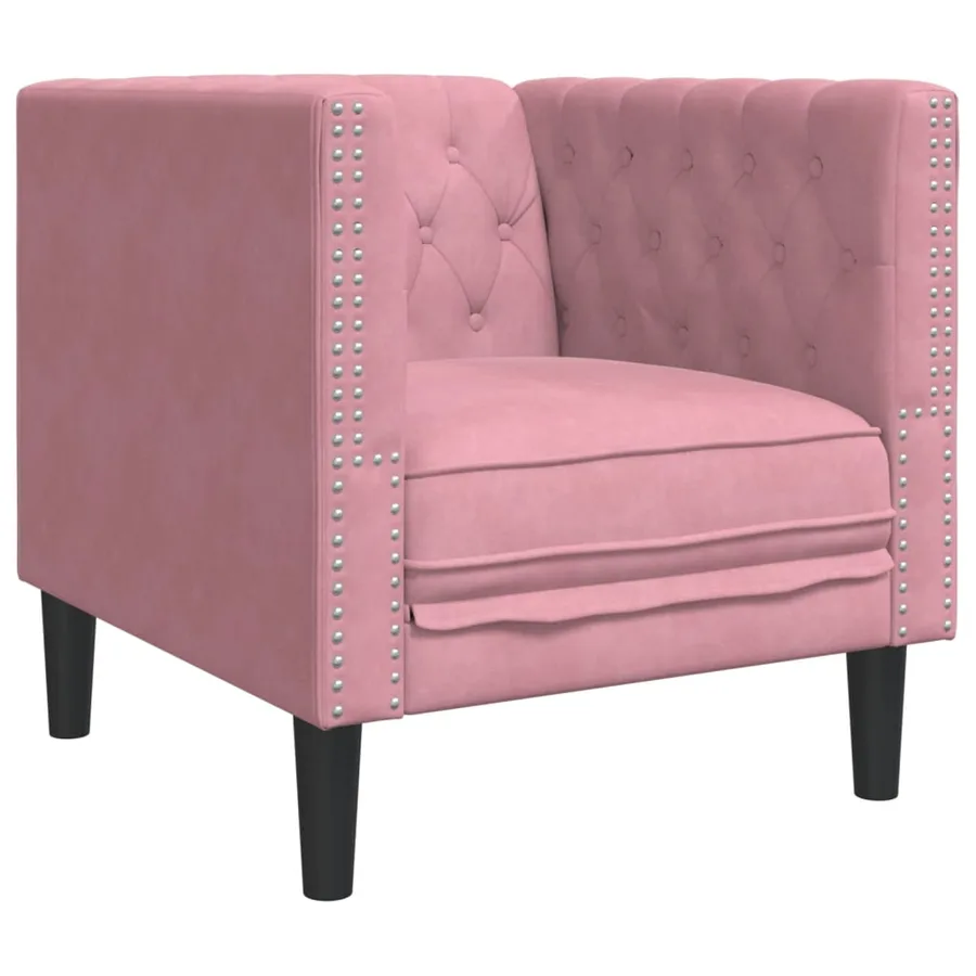 Fauteuil Chesterfield rose velours - 2