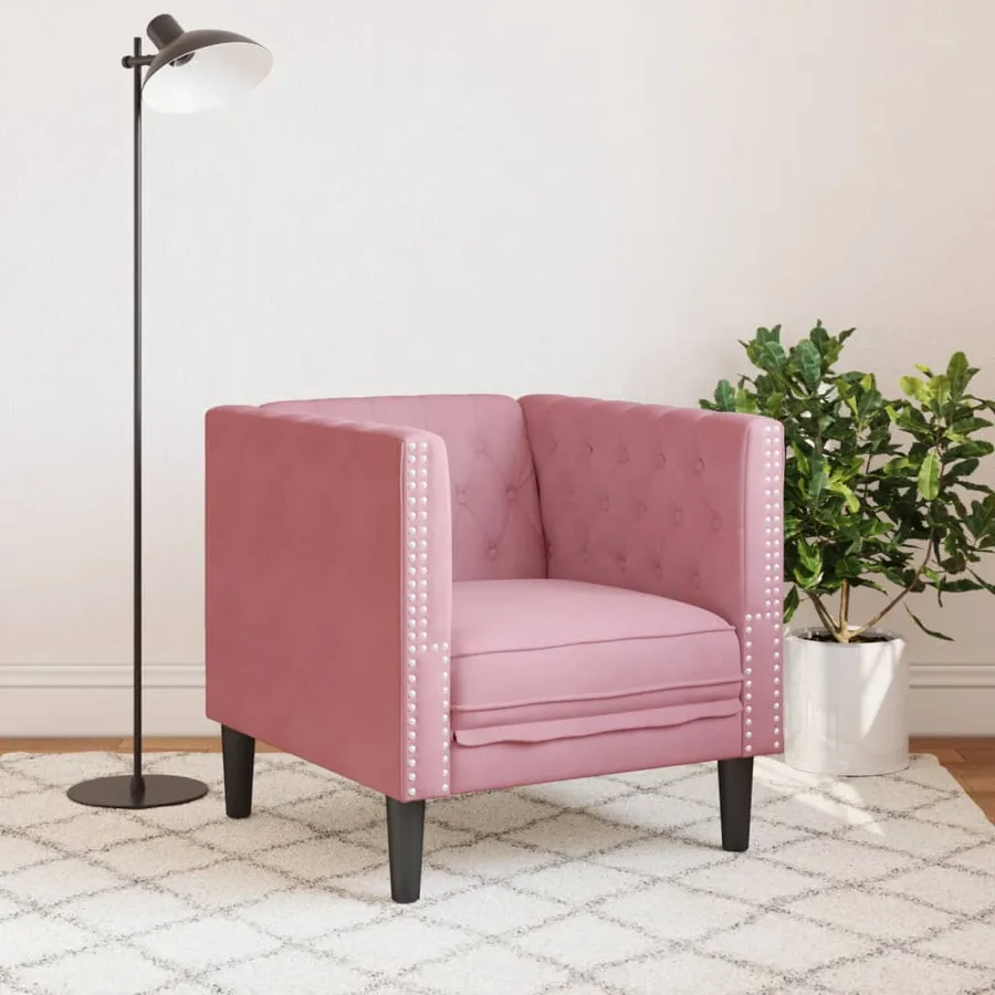 Fauteuil Chesterfield rose velours - 3