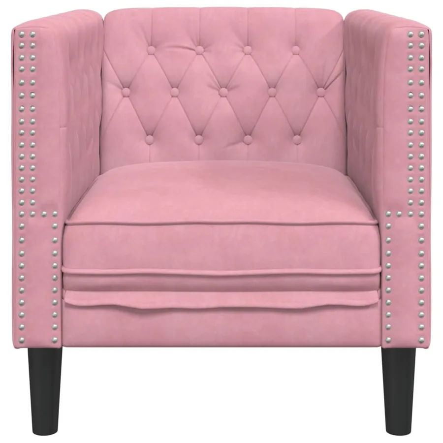 Fauteuil Chesterfield rose velours - 4