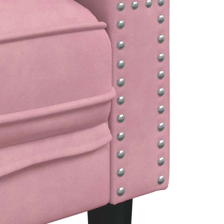 Fauteuil Chesterfield rose velours - 7
